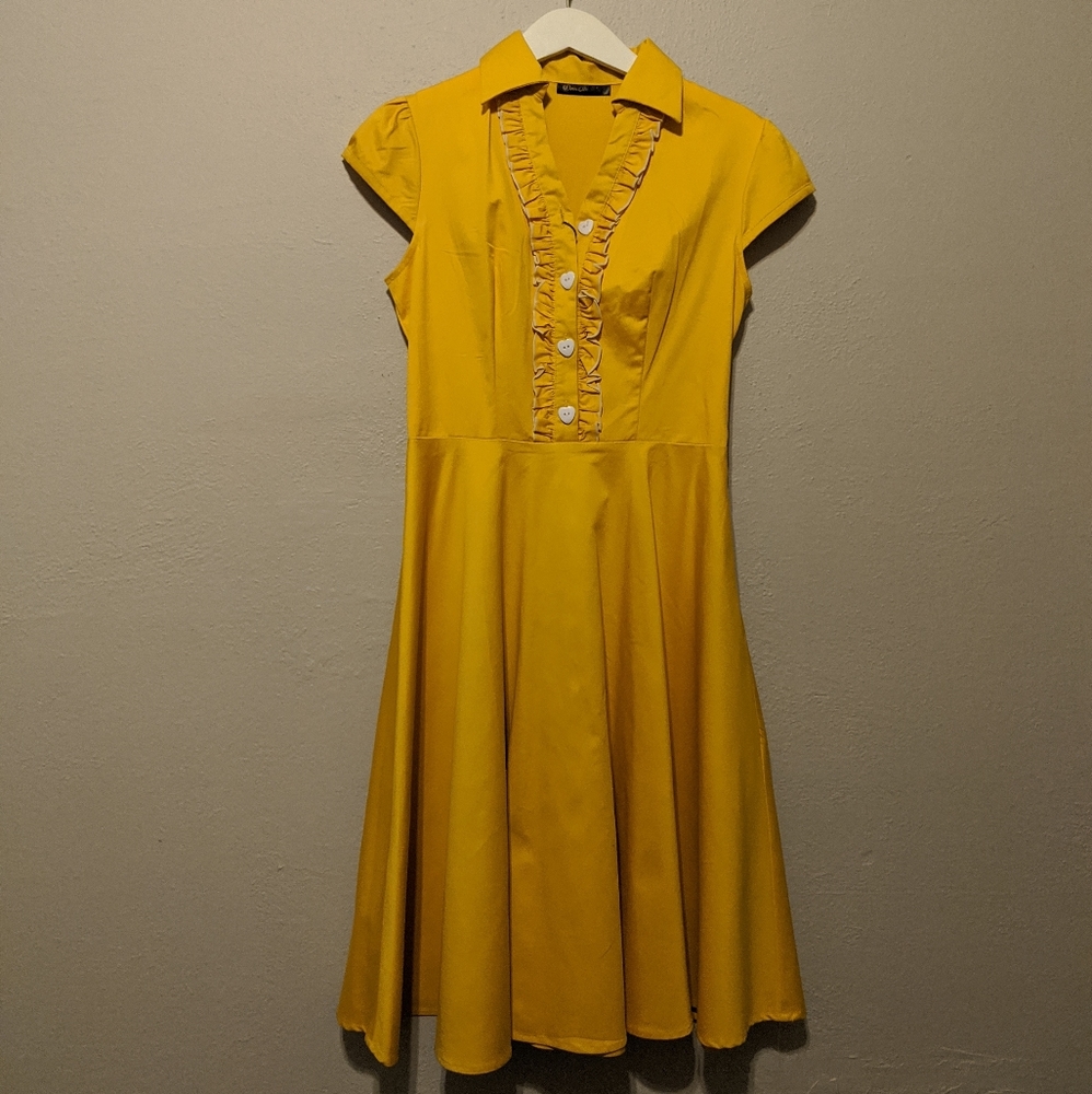 Yellow Vintage Style Swing Tea Dress NWT Sz M